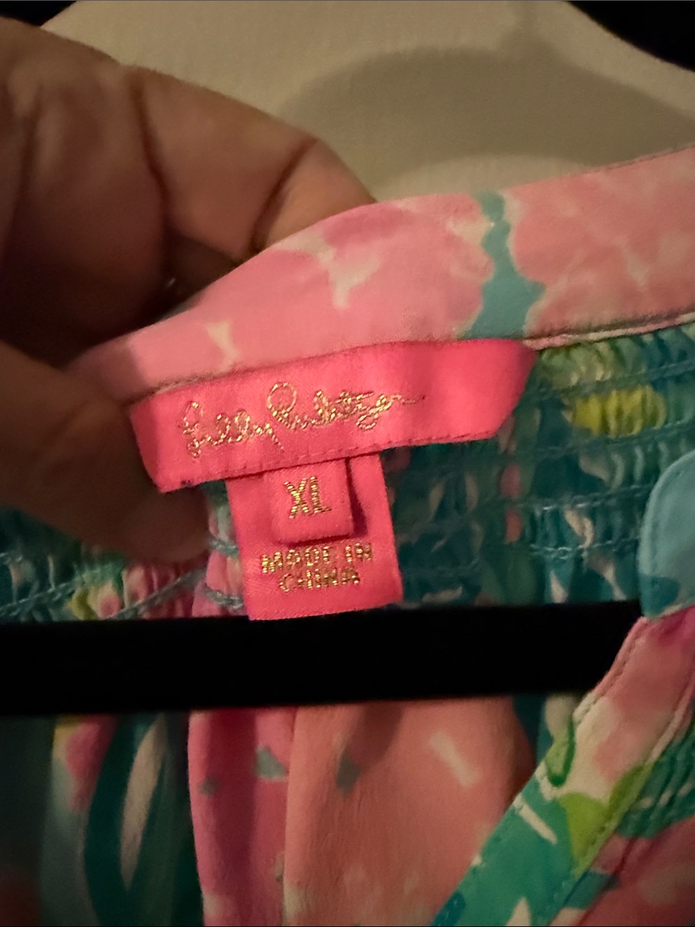 Lilly Pulitzer Elsa Pink & Aqua Floral Peasant Blouse - Picture 3 of 5